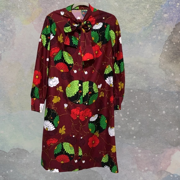 VTG Sheath Dress L/XL, Long Sleeve, Pussy Bow - Picture 3 of 3